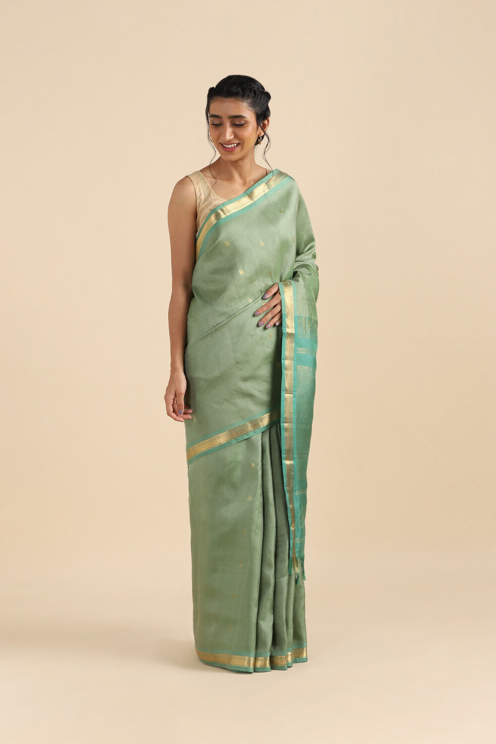 Light Green Pure Silk Kanjivaram Saree image number null