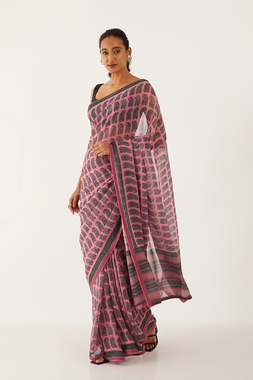 Pink Viscose Georgette Digital Printed  Saree image number null