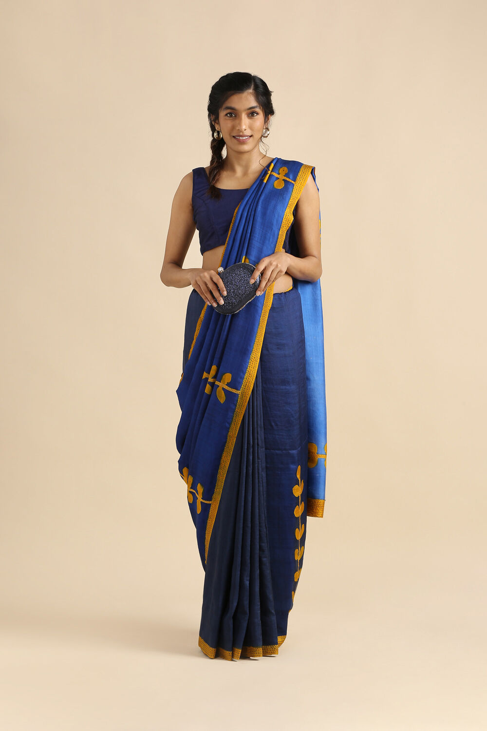 Blue Pure Silk Kantha Saree image number null