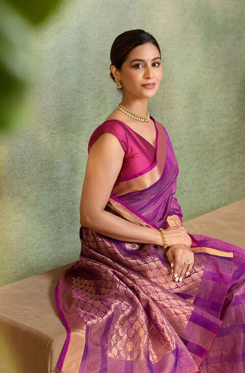 Violet Woven Pure Silk Cotton Saree