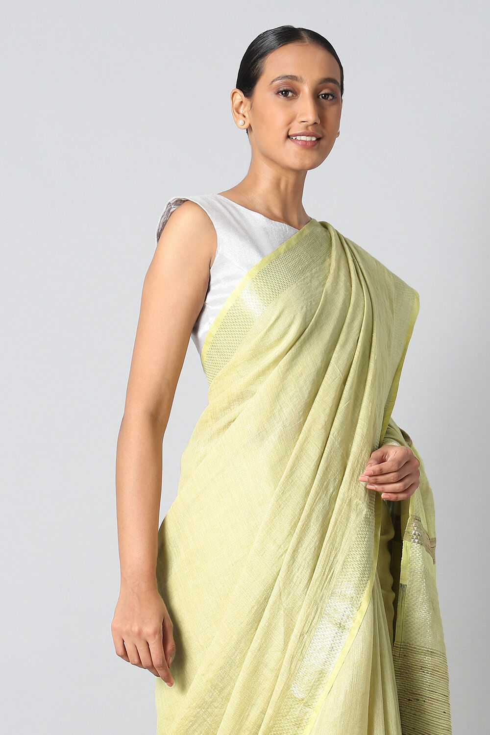 Yellow Pure Tussar Silk Bhagalpuri Saree image number null