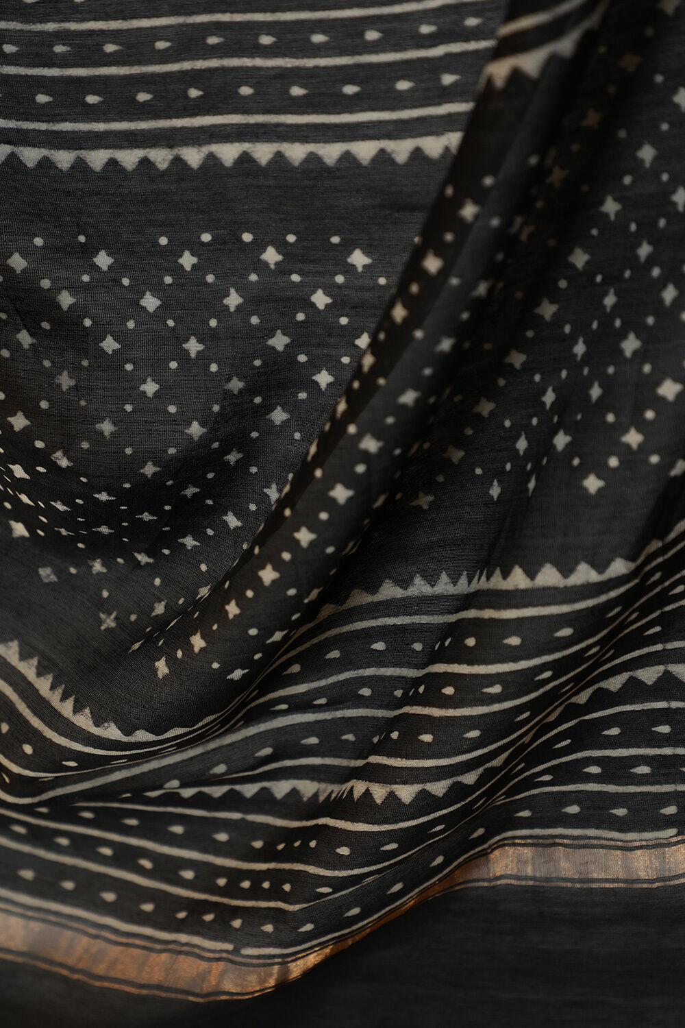 Black Block Printed Pure Silk Cotton Chanderi Saree image number null