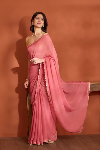 Red Viscose Chiffon Bengal Woven Saree thumbnail image number null