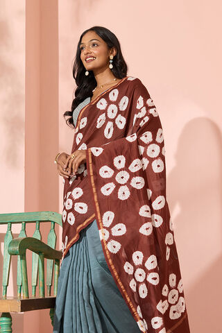 Grey Tie & Dye Shibori Pure Silk Cotton Saree image number