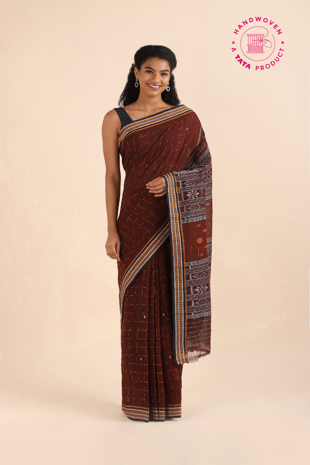 Brown Pure Cotton Odissa Ikat Saree image number null