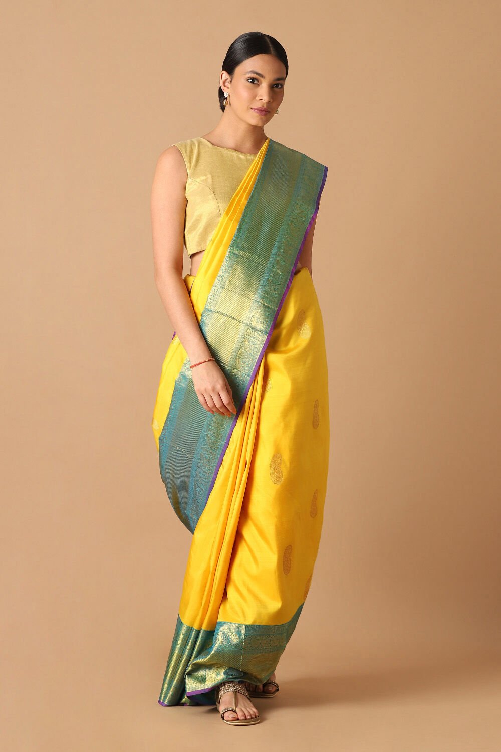 Yellow Pure Silk Kanjivaram Saree image number null