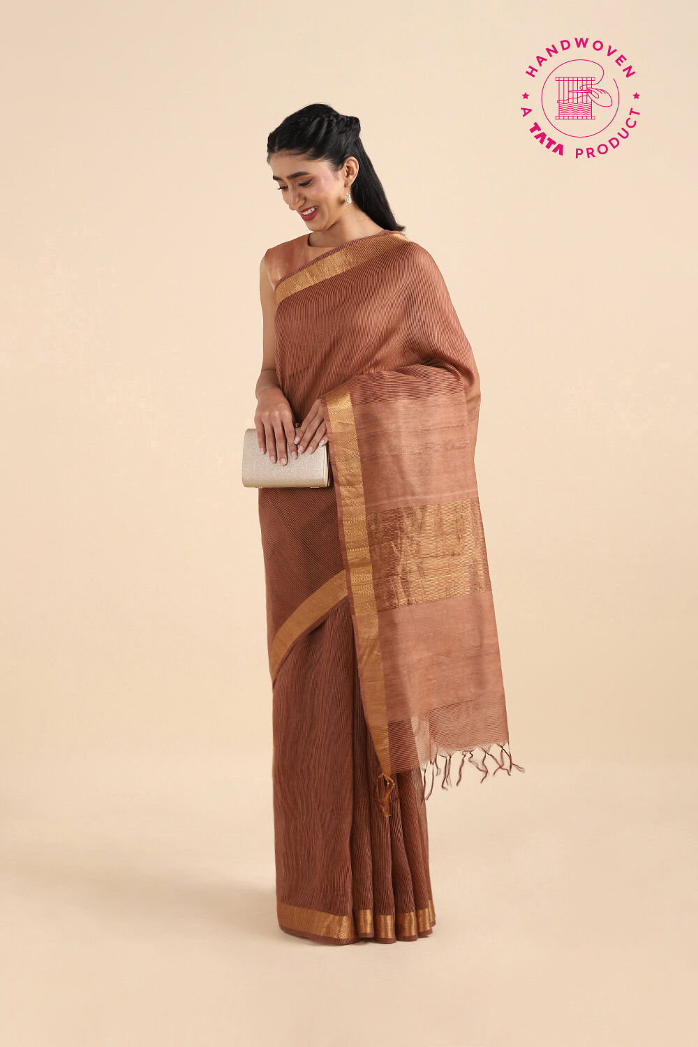 Brown Pure Silk Woven Saree image number null