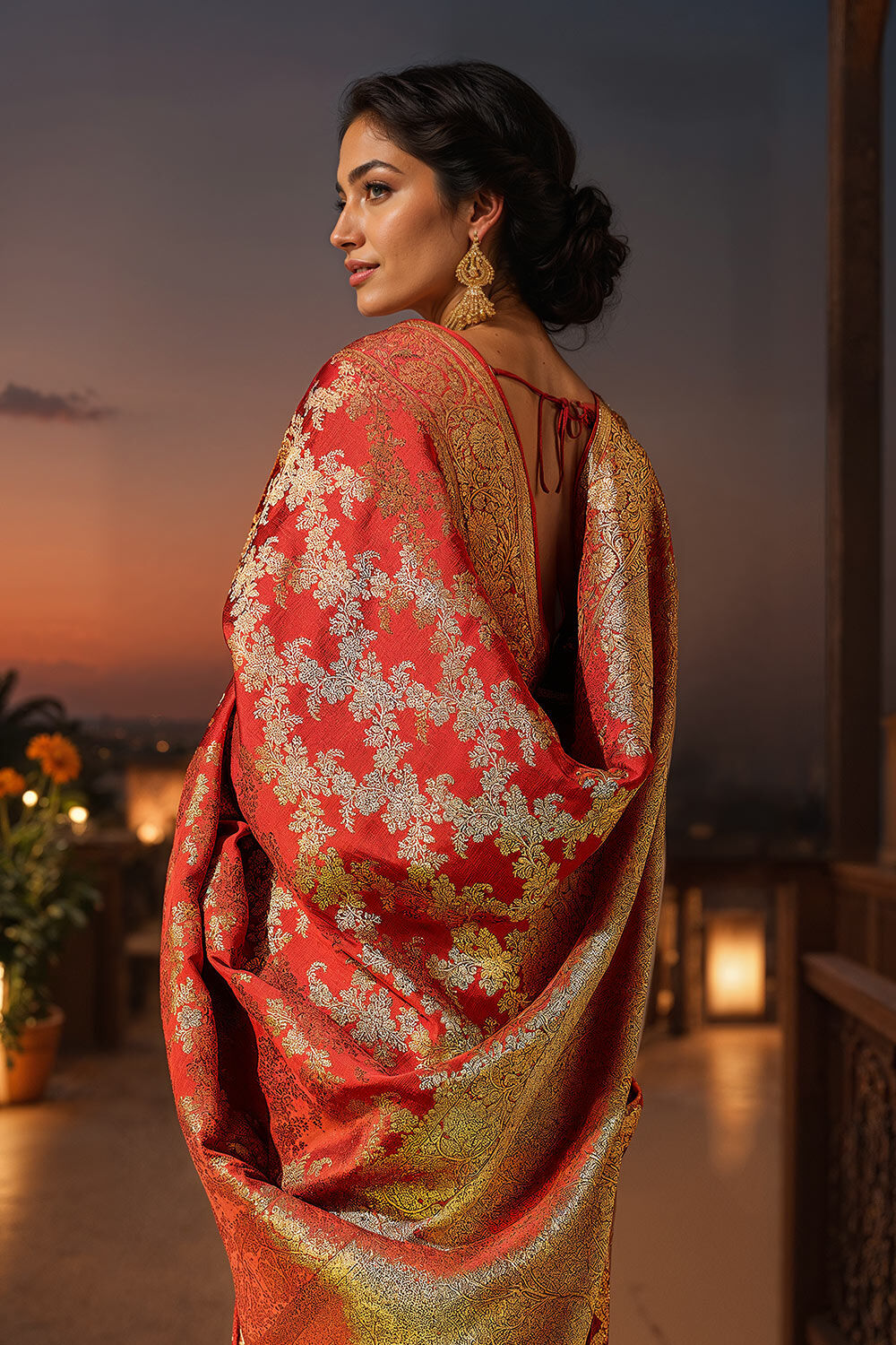 Orange Woven Viscose Saree image number null