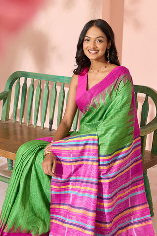 Green Ikat Pure Tussar Silk Gopalpur Saree image number