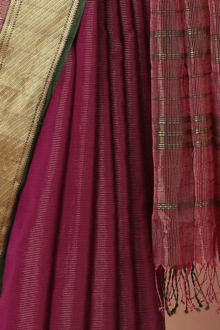 Dark Pink Pure Cotton Tissue Maheswari Saree thumbnail image number null