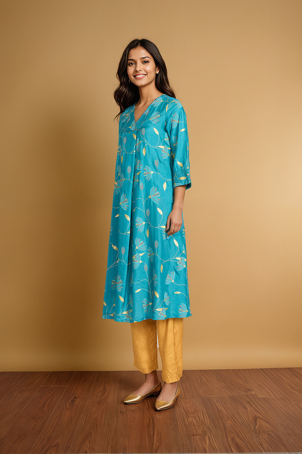Blue Viscose Embroidered Kurta image number null