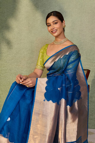 Blue Pure Silk Organza Kadwa Banarasi Saree image number