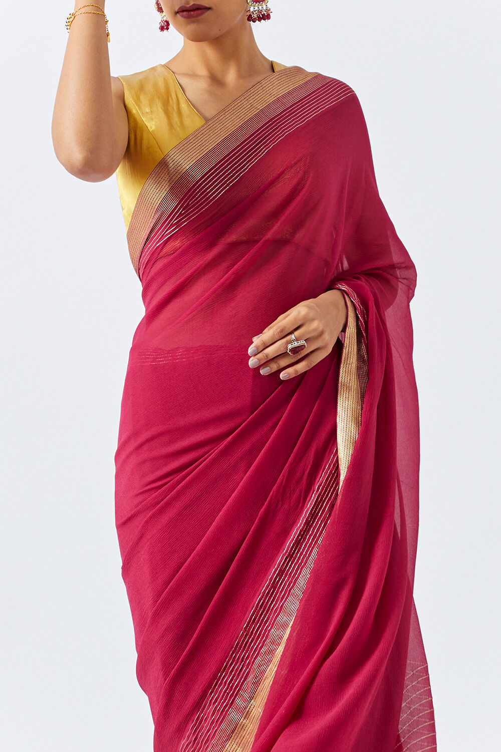 Dark Pink Pure Chiffon Woven Saree image number null
