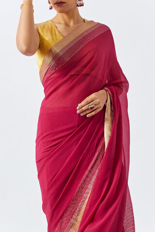 Dark Pink Pure Chiffon Woven Saree image number