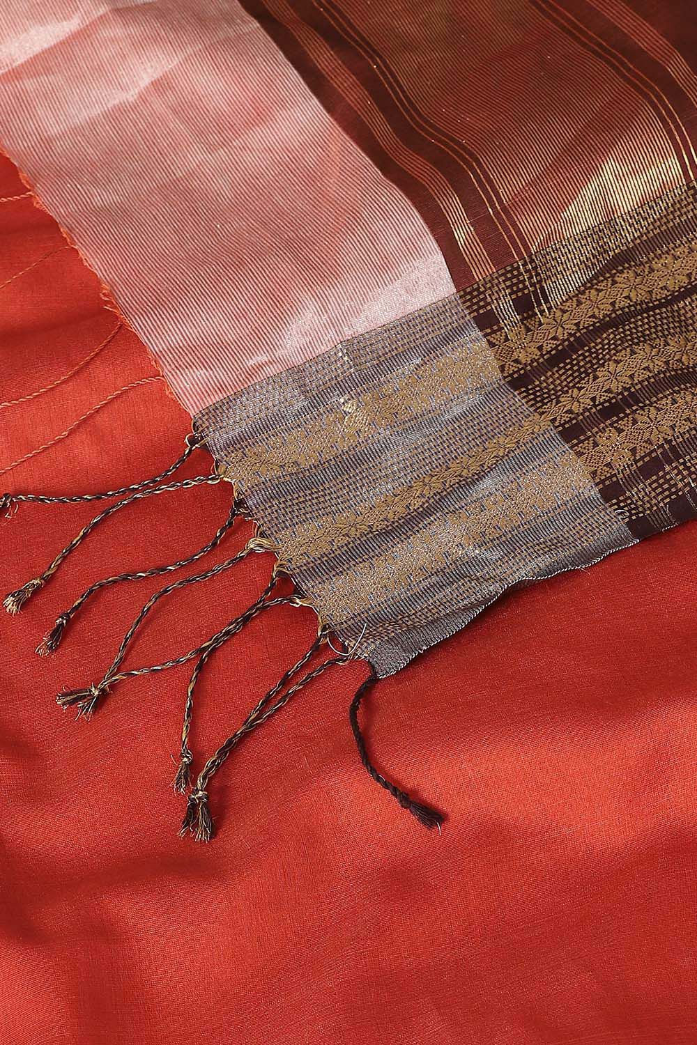 Yellow and Orange Pure Silk Cotton Maheswari Saree image number null