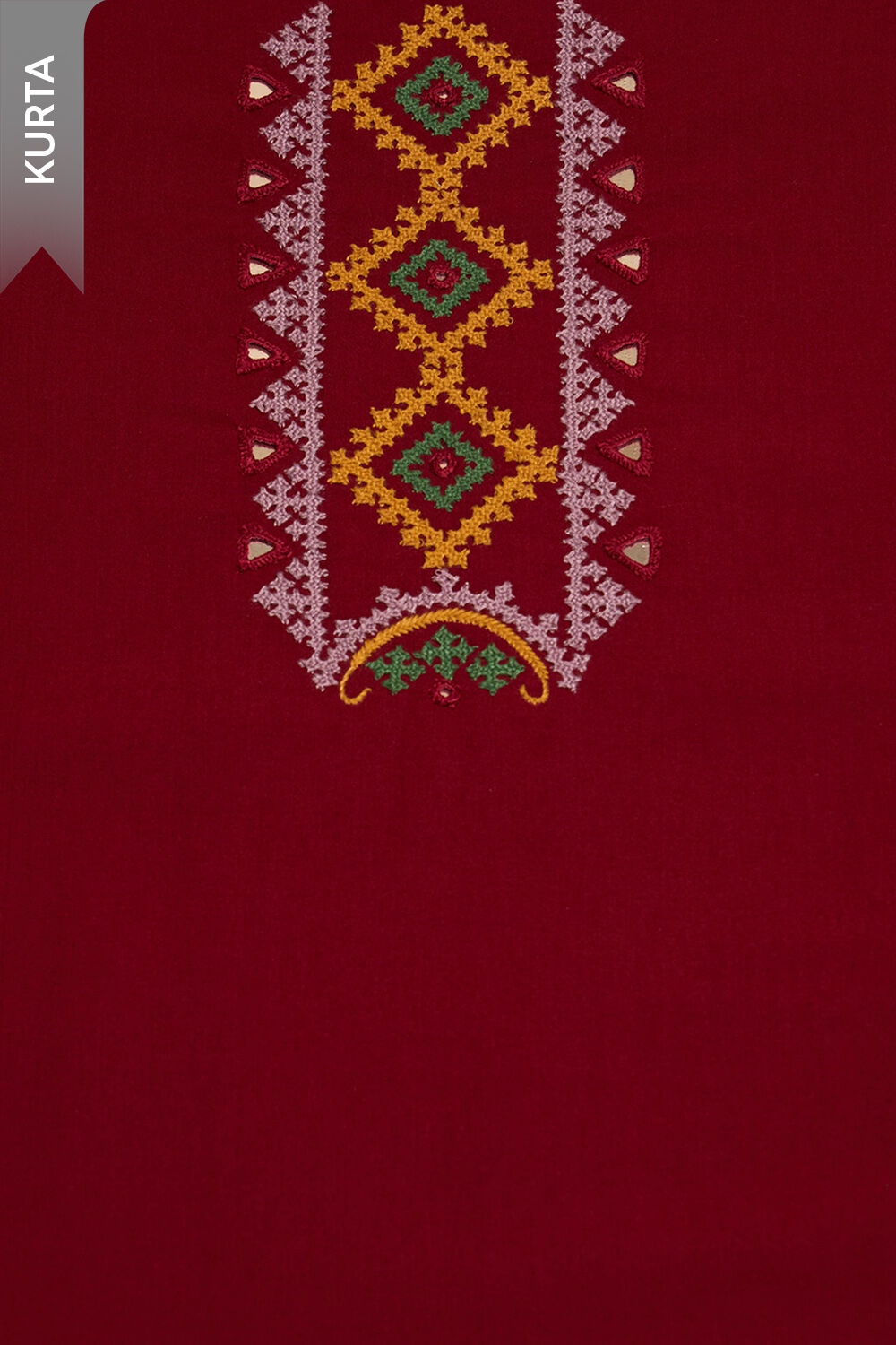 Dark Red Lambani Embroidered Pure Cotton Unstitched Suit Set image number null
