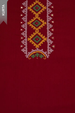 Dark Red Lambani Embroidered Pure Cotton Unstitched Suit Set thumbnail image number null