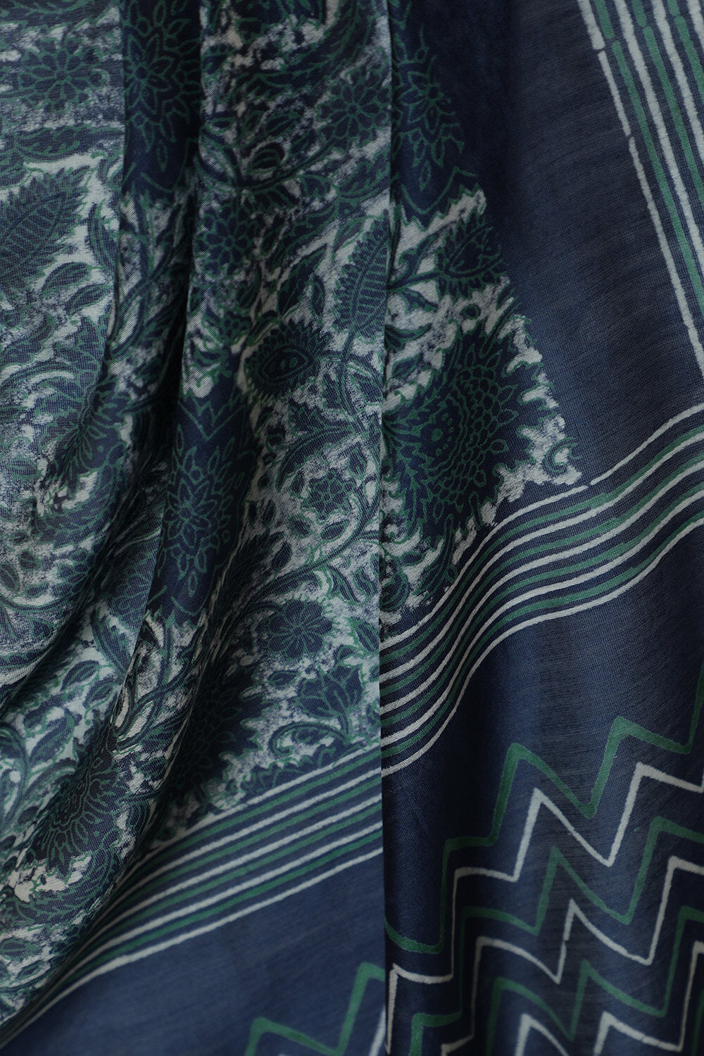 Blue Block Printed Pure Silk Cotton Chanderi Saree image number null