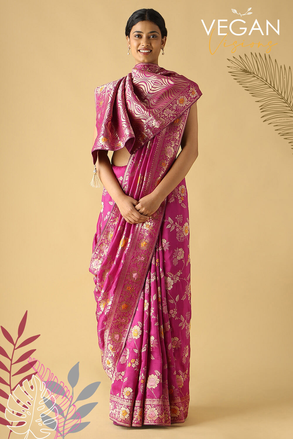 Dark Pink Viscose Luxe Woven Saree image number null