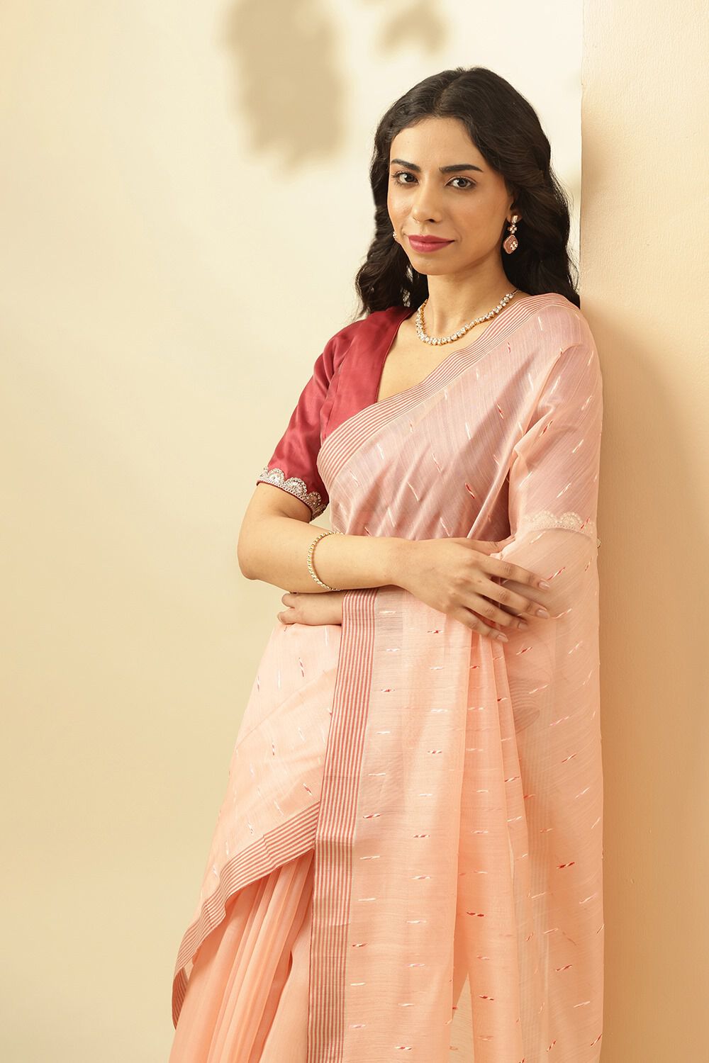 Peach Woven Pure Silk Cotton Chanderi Saree image number null