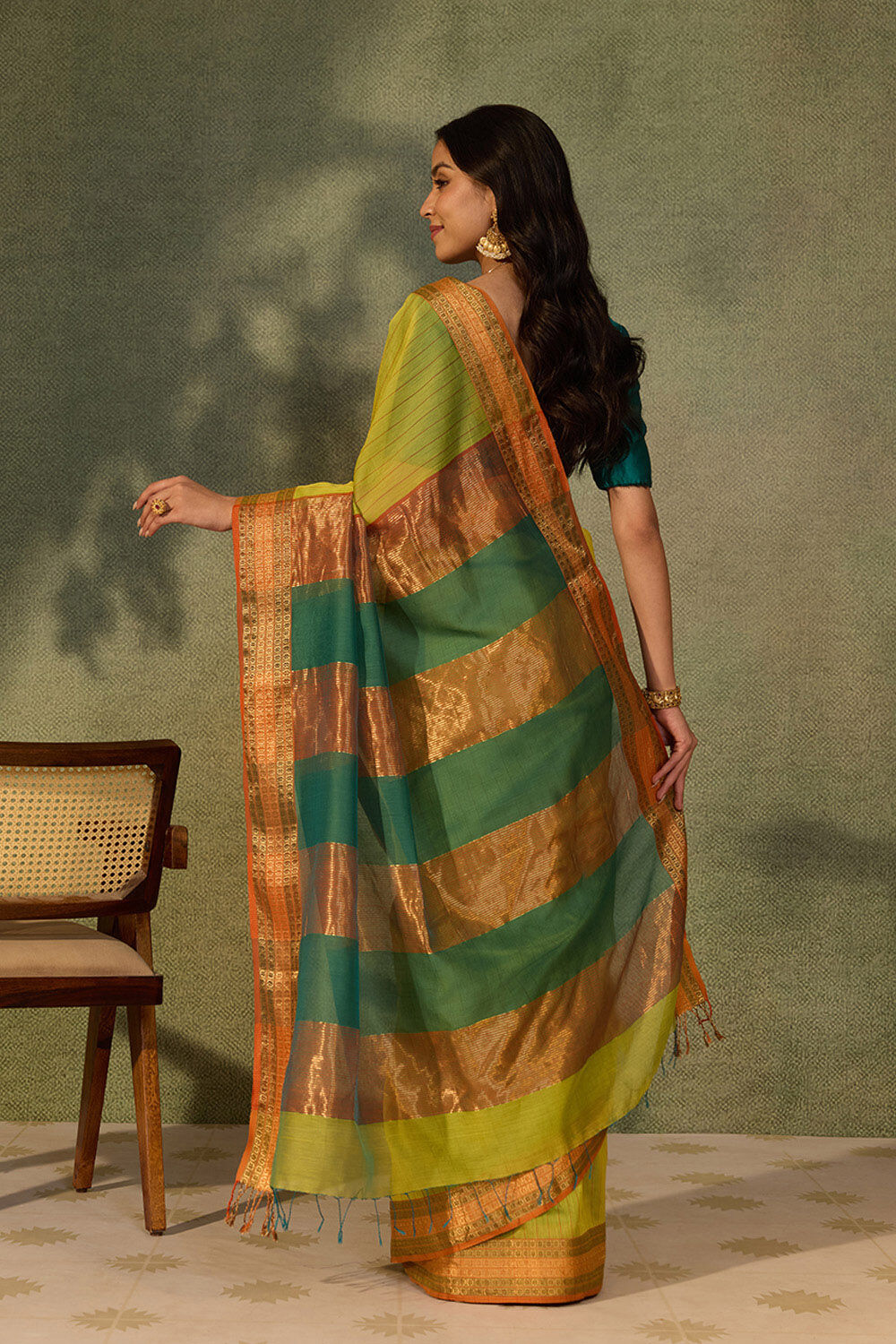 Light Green Woven Pure Silk Cotton Maheshwari Saree image number null