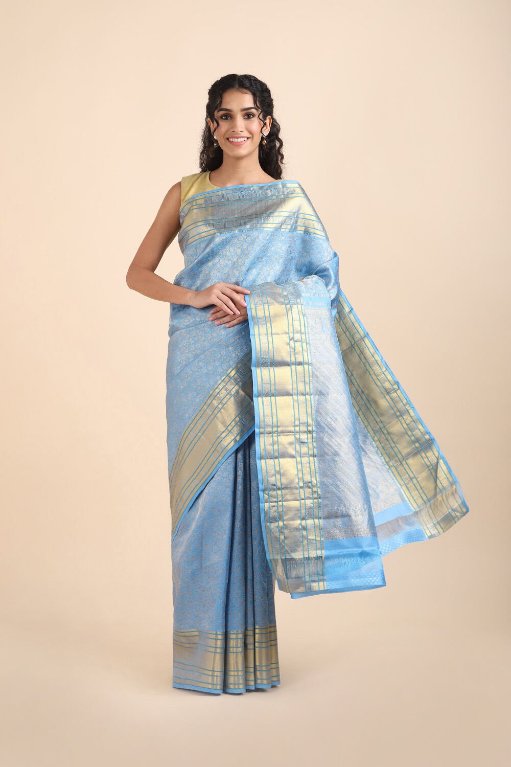 Light Blue Pure Silk Kanjivaram Saree image number null