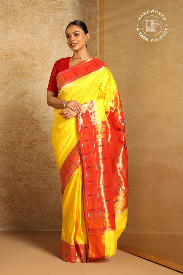 Yellow Pure Silk Paithani Saree