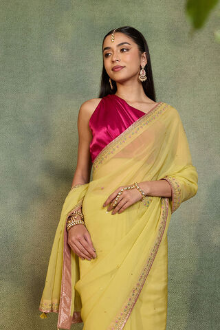 Light Green   Viscose Organza Embroidered Saree image number