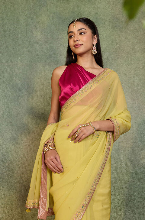Light Green   Viscose Organza Embroidered Saree