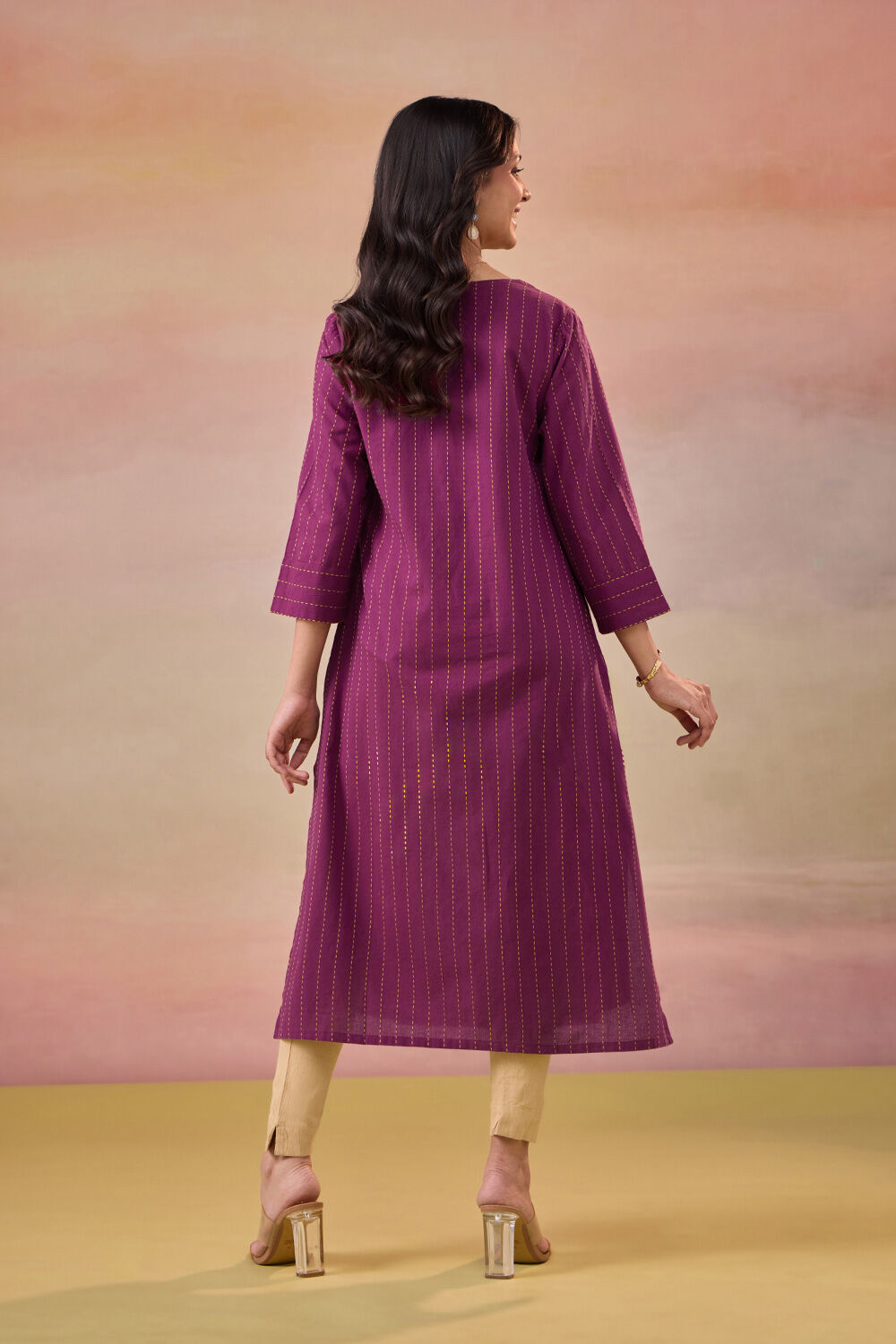 Purple Pure Cotton Embroidered Kurta image number null