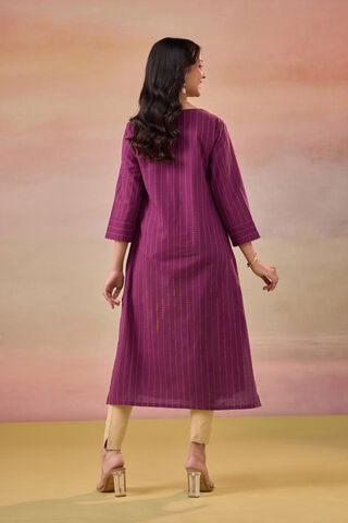 Purple Pure Cotton Embroidered Kurta thumbnail image number null