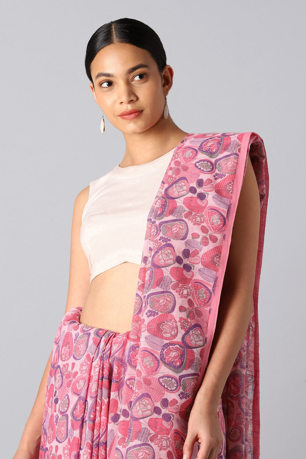 Pink Pure Cotton Printed Saree image number null