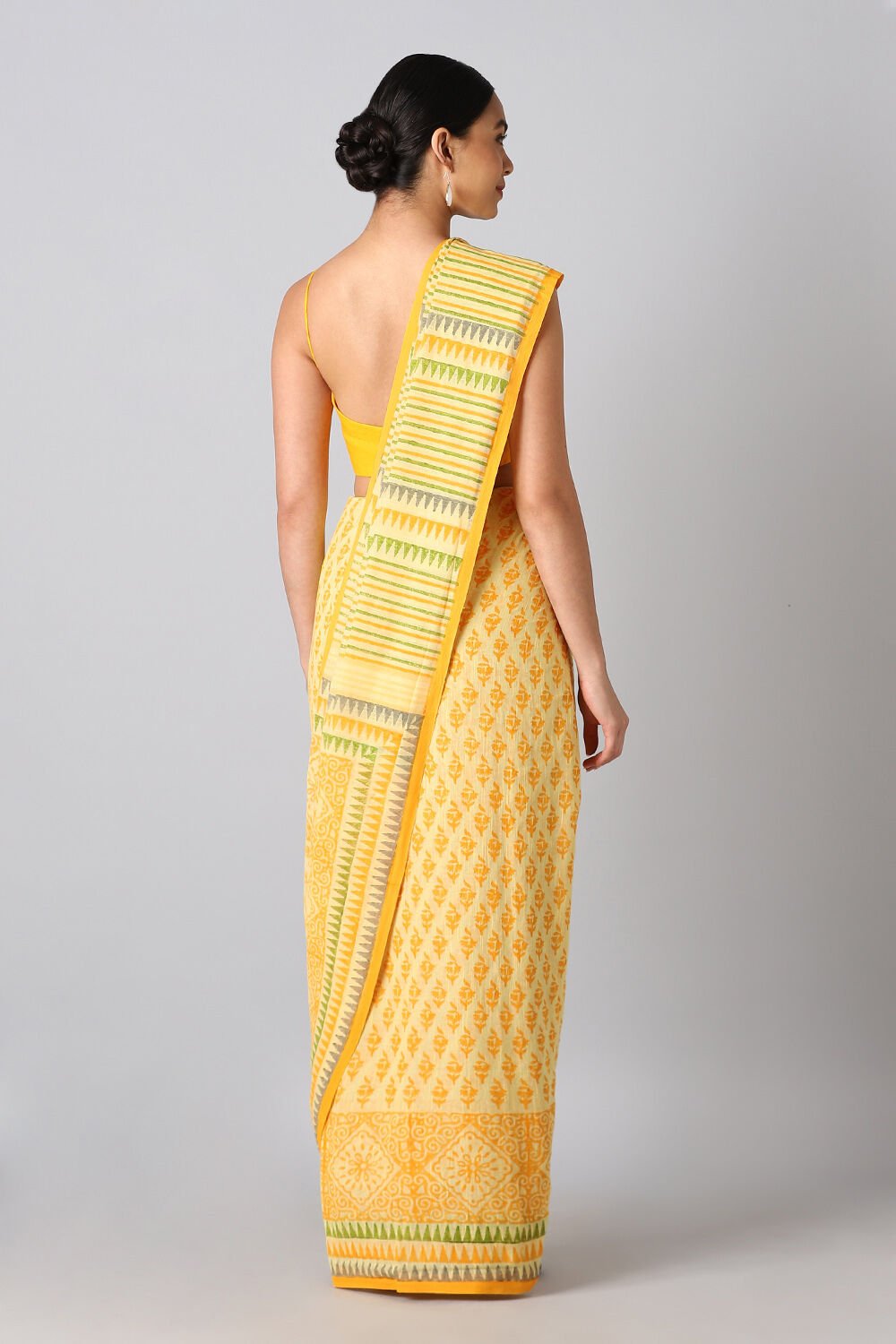 Yellow Pure Cotton Printed Saree image number null