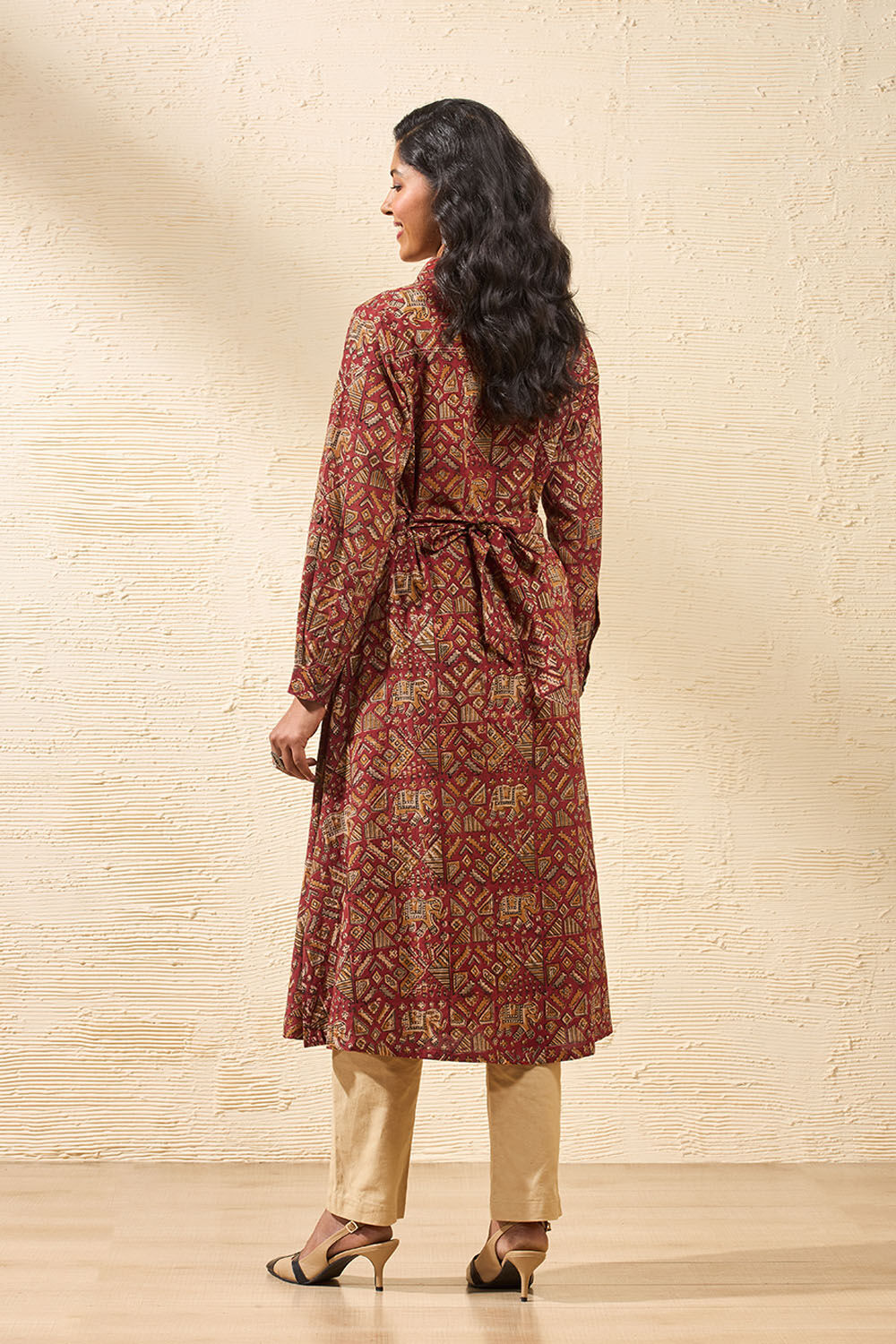 Red Block Printed Kalamkari Pure Cotton Kurta image number null