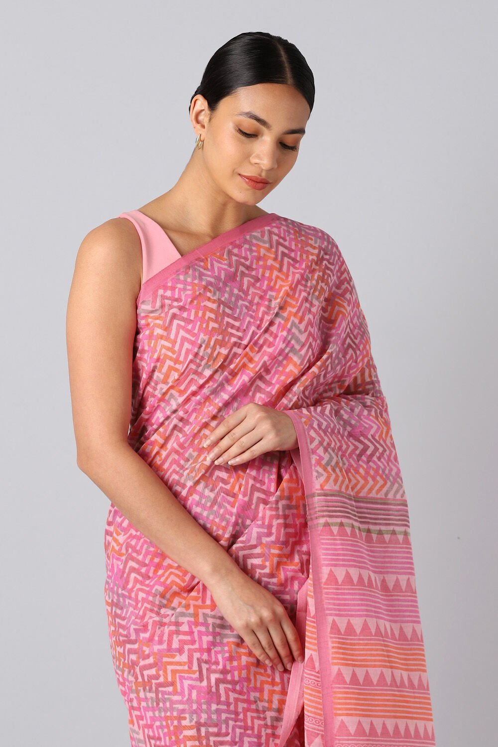 Pink Pure Cotton Printed Saree image number null