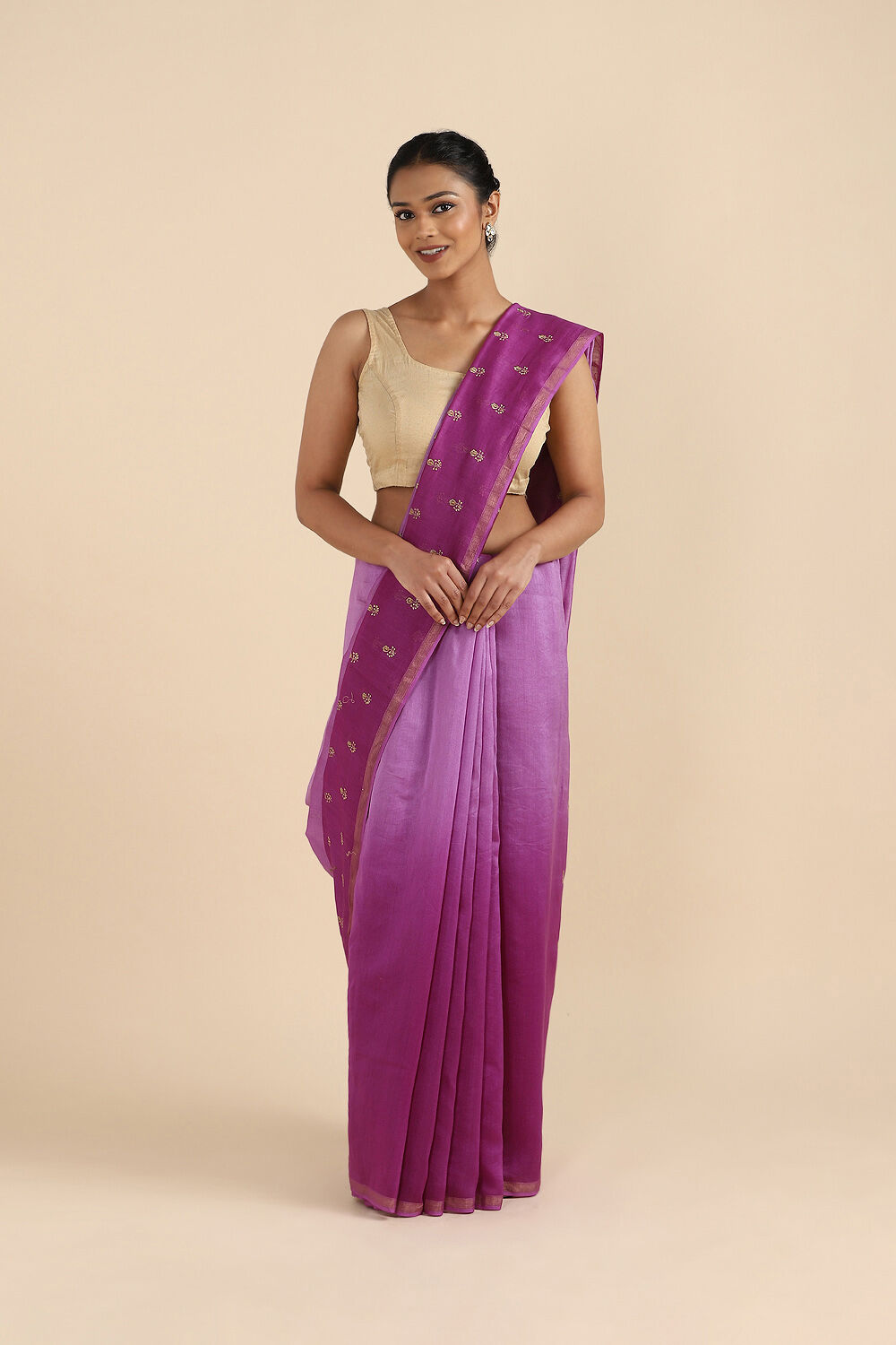 Purple Pure Silk Cotton Embroidered Saree image number null