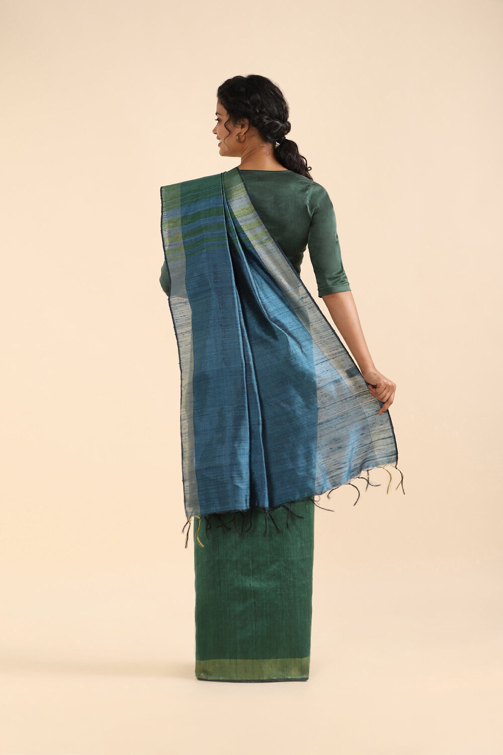 Green Pure Tussar Silk Bhagalpuri Saree image number null