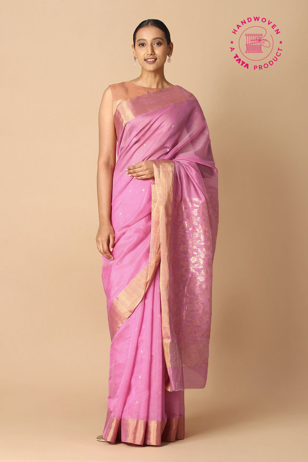 Light Pink Pure Silk Cotton Chanderi Saree image number null