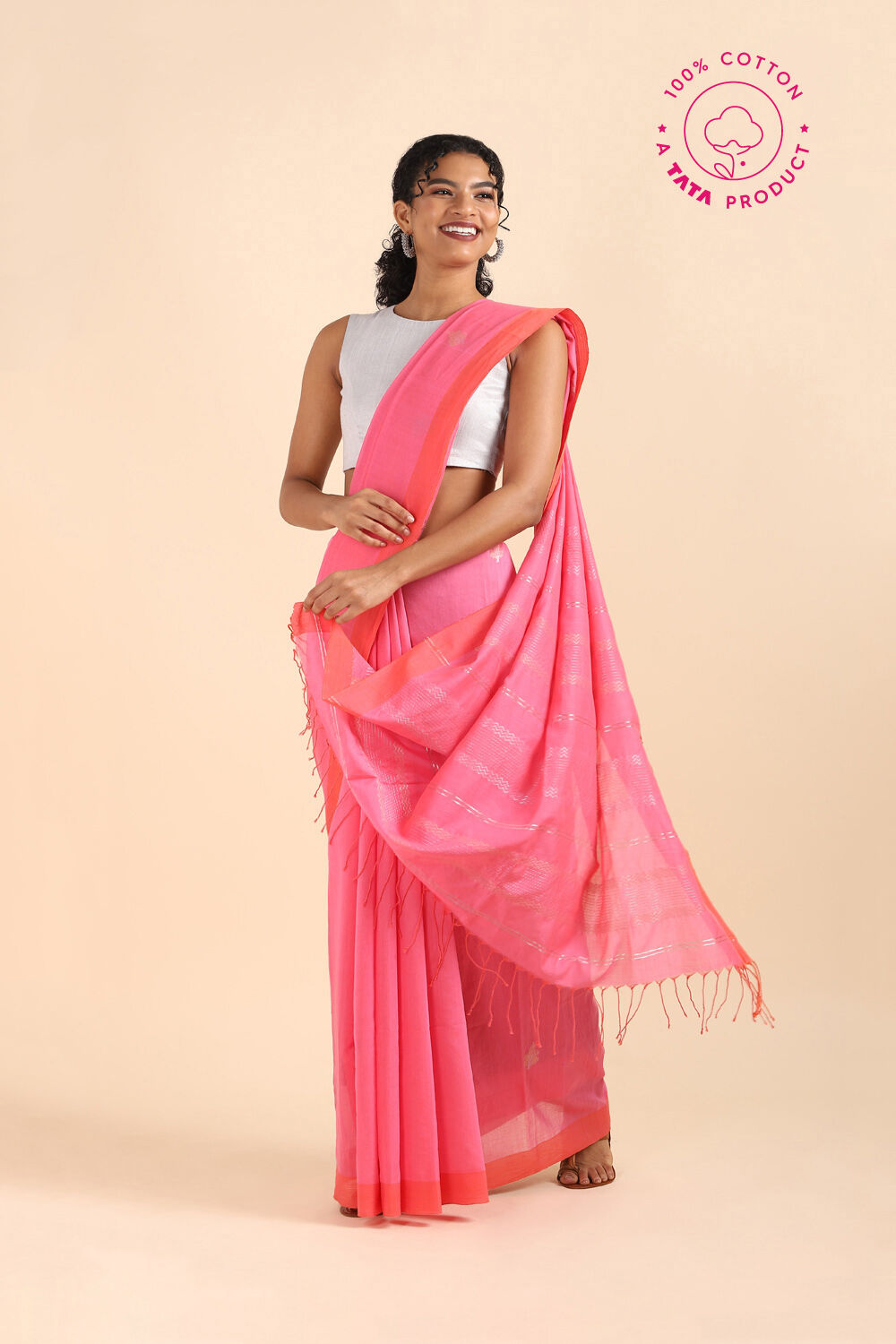 Pink Pure Cotton Jamdani Saree image number null