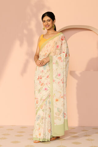 Off White Printed Viscose Georgette Saree thumbnail image number null