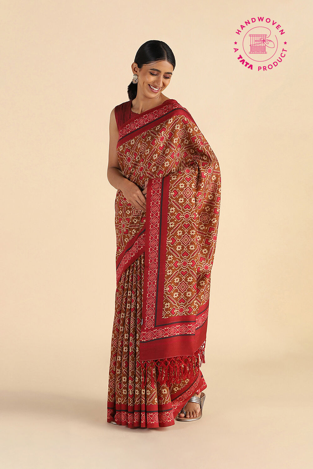 Brown Digital Printed Pure Tussar Silk Saree image number null