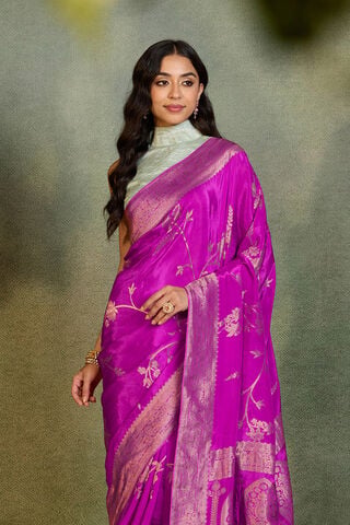 Dark Pink Woven Pure Viscose Saree image number