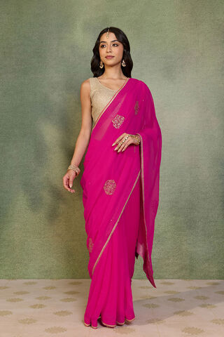 Pink Embroidered Viscose Georgette Saree thumbnail image number null