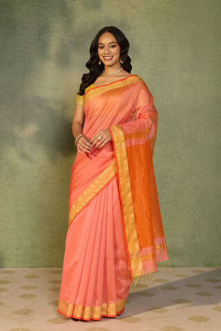 Light Pink Woven Pure Silk Cotton Maheshwari Saree thumbnail image number null