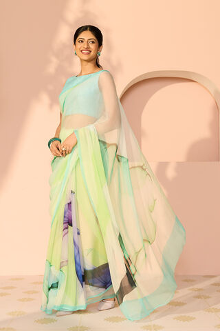 Green Printed Viscose Chiffon Saree thumbnail image number null