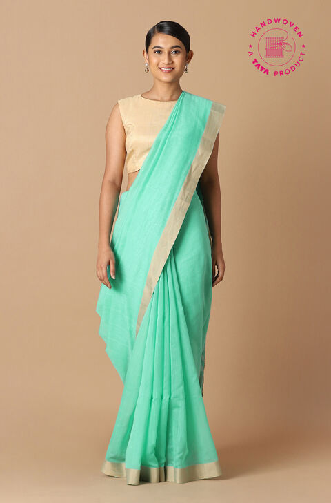 Green Pure Silk Cotton Jamdani Saree