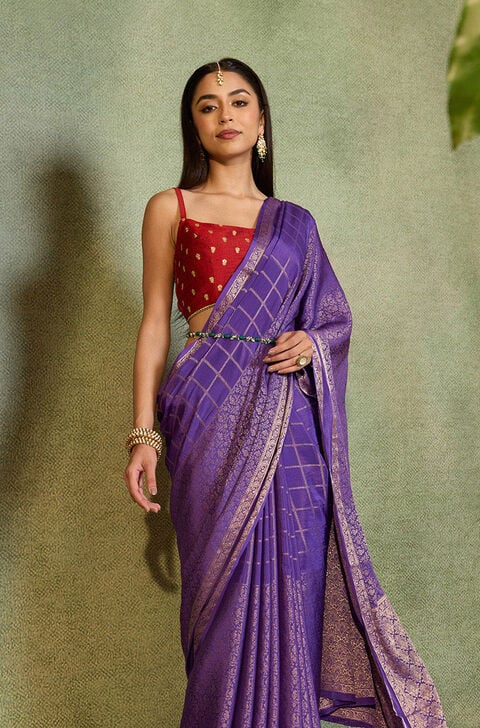 Purple Woven Pure Viscose Saree