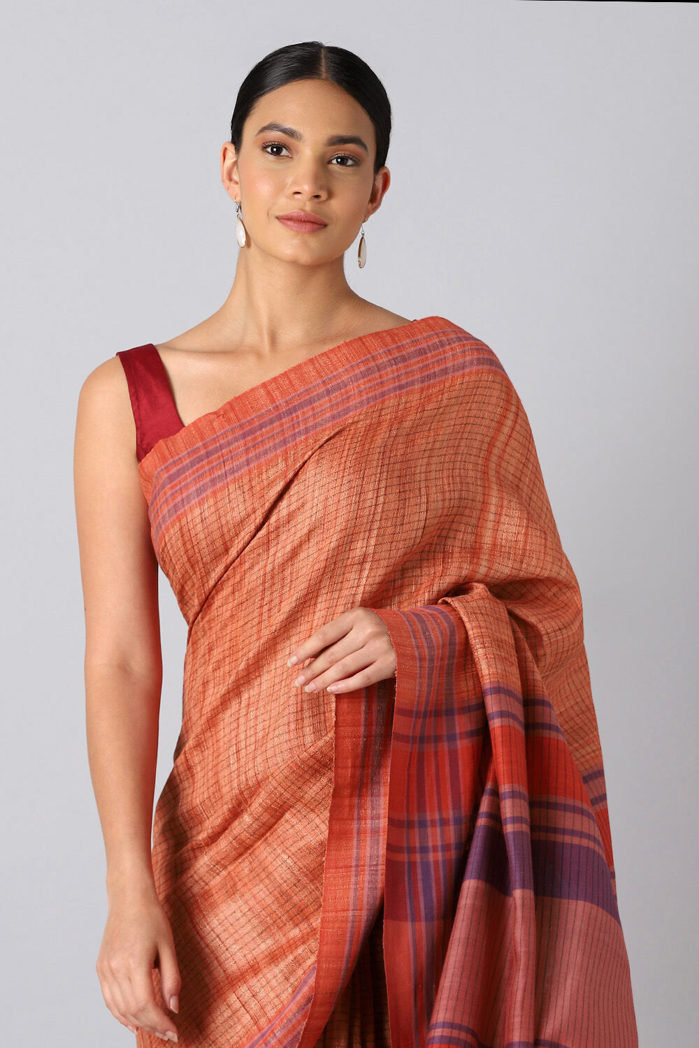 Light Orange Pure Tussar Silk Bhagalpuri Saree image number null