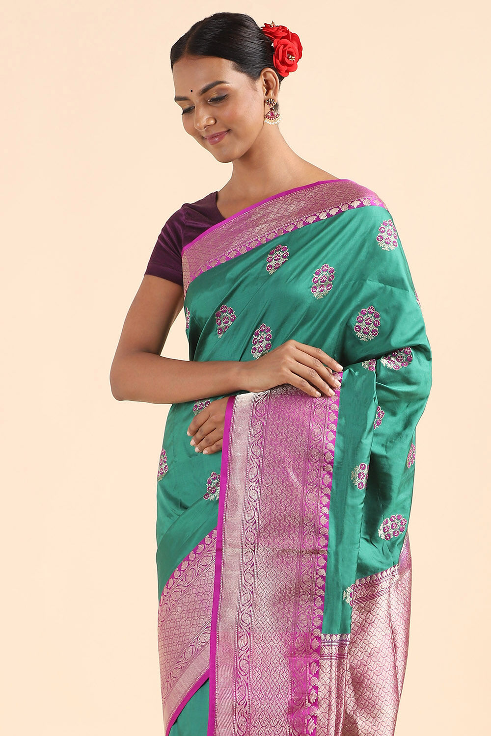 Dark Green Pure Silk Banarasi Saree image number null