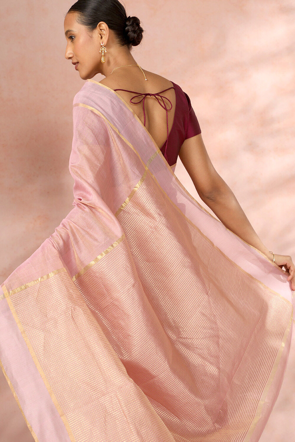 Light Pink Chanderi Pure Silk Cotton Woven Saree image number null